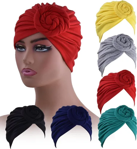 Vista 5 de 6 piezas de turbante para mujer, turbantes para la cabeza para mujer, turbantes preatados con nudo torcido para mujer