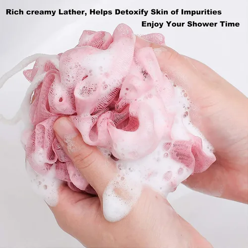 Vista 2 de Mesh Pouf Bath Sponge Exfoliating Shower Ball Pom Cleaning Accessory