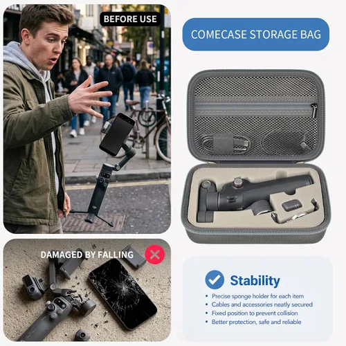 Vista 3 de Comecase Osmo Mobile 8/7P - Funda compatible con DJI OM 8/OM 7 Pro/7 Gimbal Stabilizer, bolsa de viaje con bolsillo de malla y acolchado de esponja