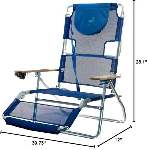 Vista 3 de Ostrich 3N1 - Silla de playa reclinable de 5 posiciones con marco de aluminio ligero (paquete de 3)