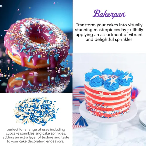 Vista 5 de Bakerpan Gránulos Jimmies azules y blancos - 4.3 onzas de gránulos para decorar pasteles - Gránulos azules comestibles para magdalenas, helados