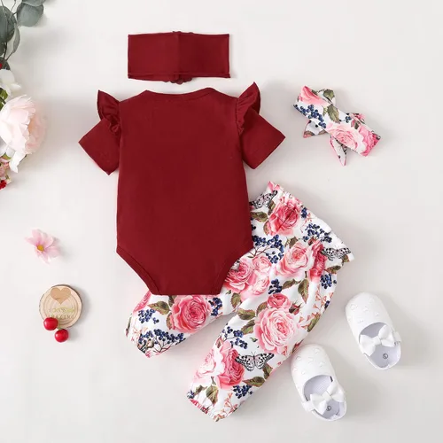 Vista 5 de Ropa para bebé recién nacida, con volantes, mameluco de algodón floral, conjunto de pantalones de algodón para niñas