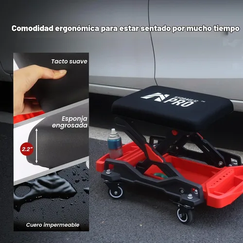 Vista 7 de Asiento de arrastre automotriz con ruedas rodantes, taburete mecánico con capacidad de 300 libras, taburete de garaje resistente con almohadilla