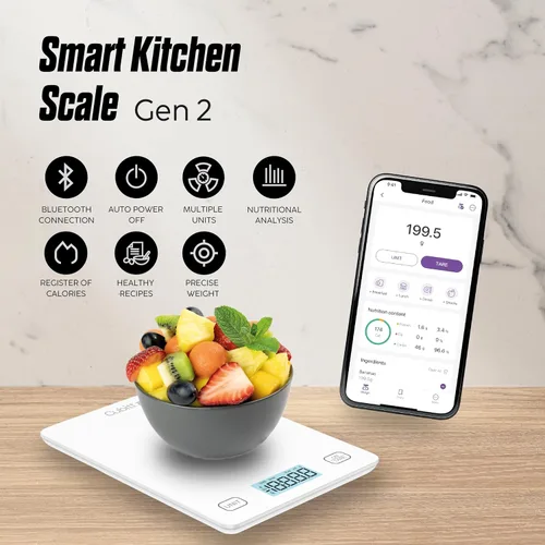 Vista 5 de Cubitt Báscula de cocina inteligente, báscula de alimentos Bluetooth con aplicación, color negro