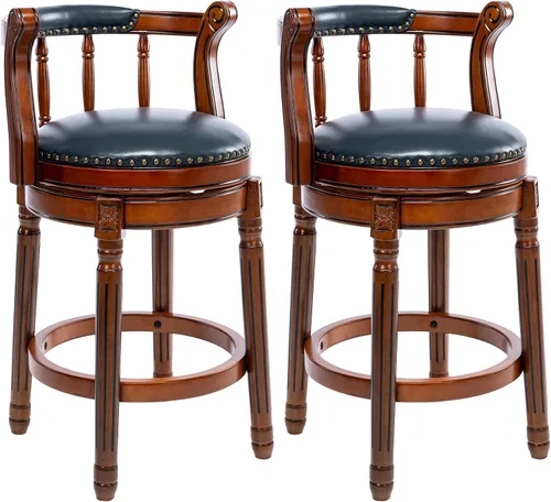 Vista 13 de CozyRain Taburetes de bar modernos taburetes giratorios, encimera de cocina tapizado de piel auténtica con reposapiés para el hogar, cocina, comedor