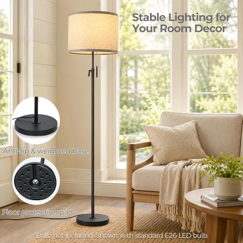 Vista 5 de Qingmiao Lámparas de pie para sala de estar, lámpara alta moderna ajustable de 53 a 63 pulgadas, lámpara de pie para dormitorio, oficina, esquina