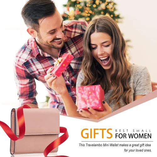 Vista 6 de Travelambo Cartera pequeña y compacta con bloqueo RFID para tarjetas de crédito, monedero de bolsillo para mujer