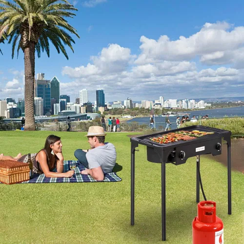 Vista 2 de ROVSUN Estufa de Gas Propano Portátil para Exteriores con 2/3 Quemadores, Cocina de Alta Presión con Soporte para Cocinar en el Patio, Acampar
