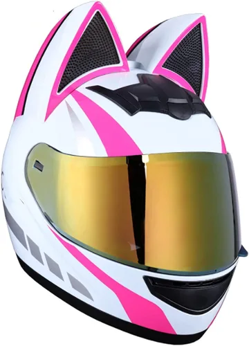 Vista 17 de Casco de locomotora con orejas de gato con certificación DOT, cómodo casco modular de cara completa para motocicleta, casco personalizado para Negro