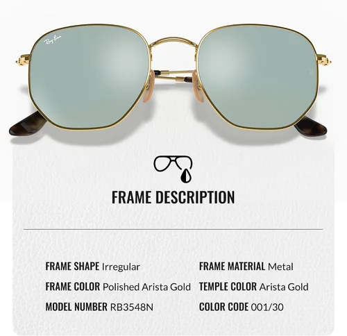Vista 15 de Ray-Ban RB3548N Lentes planas hexagonales, gafas de sol cuadradas y redondas con kit oficial de gafas