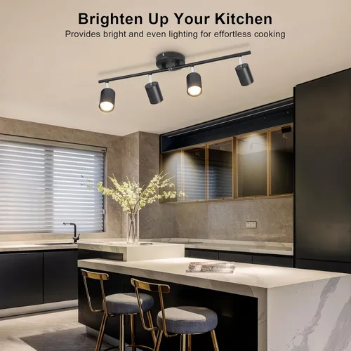 Vista 2 de Ketom Luminarias de Riel de Techo de 4 Luces, Foco LED de Techo Negro GU10, Kit de Luz de Riel Moderno para Cocina Pasillo Sala de Estar