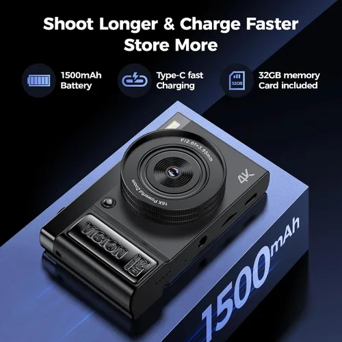 Vista 5 de Cámara digital 4K: cámaras de 64MP para fotografía vlogging - Cámara fotográfica con zoom 16X Regalos para adolescentes de 8 9 10 11 12 13 14 15 16