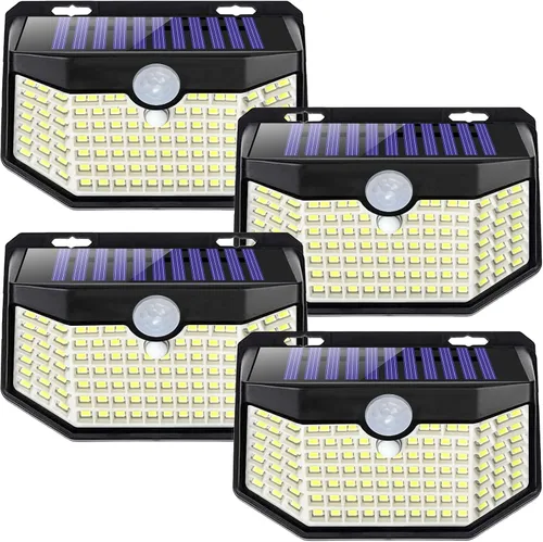 Vista 17 de HMCITY Luces solares para exteriores, 120 LED con 3 modos de iluminación, luces de pared con sensor de movimiento, IP65, impermeable, alimentadas