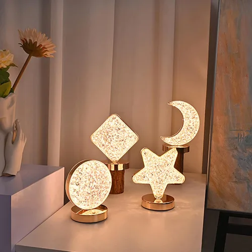 Vista 5 de Lámpara de mesa decorativa con forma de estrella creativa luz nocturna de cristal USB alimentada por USB Lámpara de noche de acrílico