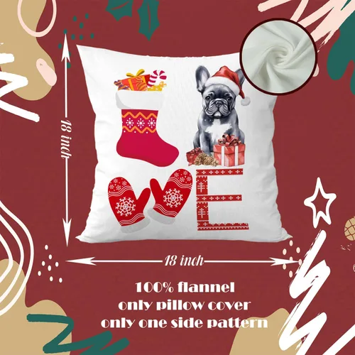 Vista 2 de Gqtt - Fundas de almohada de bulldog francés de 18 x 18 pulgadas, fundas de almohada navideñas, fundas de almohada, regalos