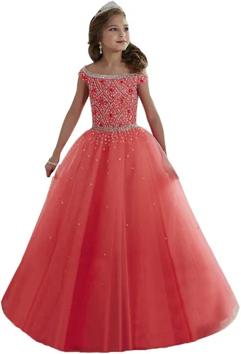 Vista 4 de Junguan Vestidos de tul Aline Princess para niñas, vestidos de baile formales TF017