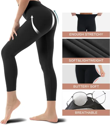 Vista 5 de Blisset Paquete de 3 leggings de cintura alta para mujer, pantalones deportivos suaves con control de abdomen para correr, yoga, entrenamiento