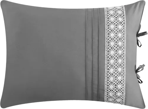 Vista 3 de Chic Home Brice - Juego de edredón de 4 piezas con diseño bordado plisado, funda de almohada decorativa incluida, individual, gris