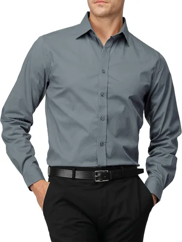 Vista 9 de H2H Camisas de vestir ajustadas para hombre, elásticas, de manga larga, básicas, formales, lisas, informales, para negocios, camisas con botones