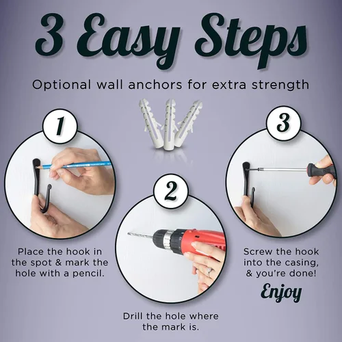 Vista 5 de Ganchos decorativos para pared, ganchos de pared para colgar abrigos, sombreros y bolsos, ganchos versátiles para toallas para baños o cocina