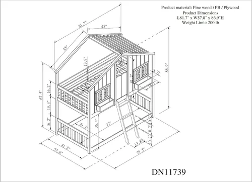 Vista 2 de DEINPPA Litera individual sobre individual con techo, cama de madera con ventanas y caja de ventana, cama de casa de juegos con diseño de puerta