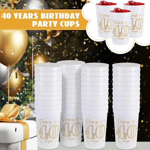 Vista 7 de Lallisa 40 tazas de plástico para fiestas de cumpleaños 40 a granel, de 16 onzas a 40 años, decoraciones de fiesta de 40 años, regalos de fiesta