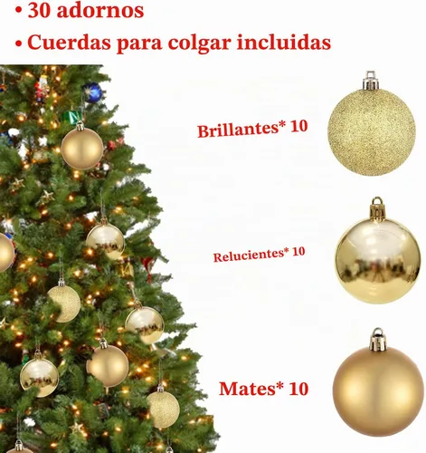 Vista 2 de Bolas de Navidad doradas para árbol de Navidad, 30 piezas de 60 mm, decoraciones de árbol de Navidad inastillables, bolas colgantes de 2.36