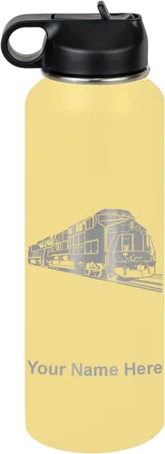 Vista 69 de LaserGram Botella de agua personalizada, tren de carga, acero inoxidable de doble pared aislada al vacío con popote superior, regalo grabado
