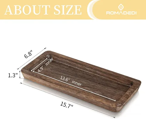 Vista 3 de Romadedi Bandeja decorativa de madera para velas, bandeja larga y estrecha de madera, decoración del hogar, centros de mesa rústicos, bandejas