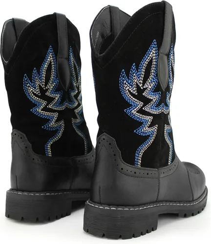 Vista 5 de Hawkwell Botas vaqueras occidentales de media pantorrilla para mujer, punta redonda, bordadas a la moda