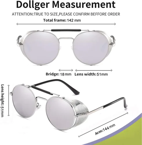 Vista 4 de Dollger Gafas de sol estilo steampunk redondas vintage gafas retro protección UV400 para hombres y mujeres
