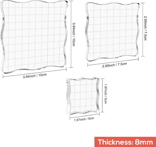 Vista 2 de Briartw Kit de bloques de sello de acrílico transparente con líneas de rejilla, 3 piezas de bloque de sello acrílico, juego de herramientas de 3