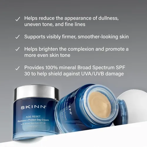 Vista 3 de SKINN Age Reset, Crema facial de día antienvejecimiento con SPF 30, hidratante facial de corrección múltiple ligera diaria que reafirma, hidrata e