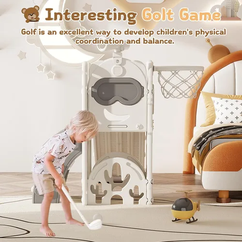 Vista 7 de Tobogán 8 en 1, tobogán interior para niños pequeños de 1 a 3 años y juego para interiores y exteriores, con almacenamiento, escalador, telescopio