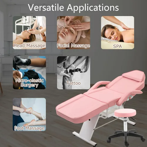 Vista 6 de Silla de tatuaje con taburete hidráulico, multiusos profesional de cuero de salón esteticista, mesas de masaje ajustables actualizadas para camas
