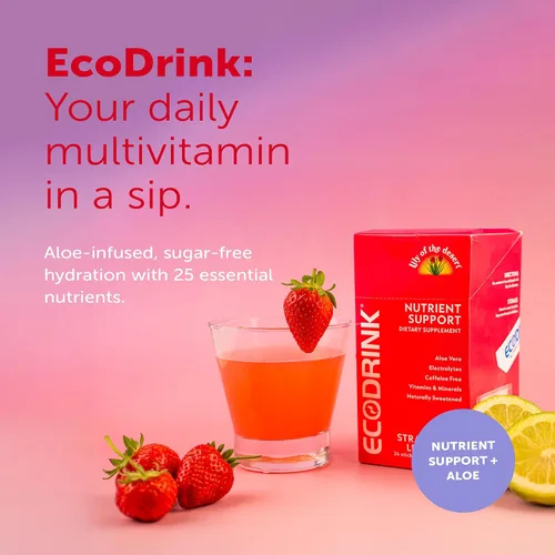 Vista 3 de Mezcla multivitamínica completa para bebidas ECODRINK sabor a arándanos y granada, paquete con 30 sobres (no incluye botella)
