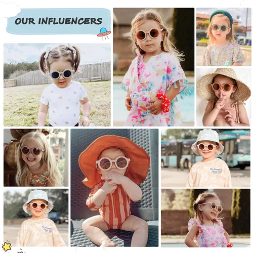 Vista 4 de SOJOS - Lentes de sol redondos polarizados para niños y niñas, protección ultravioleta 400 (UV400), lentes de sol para las vacaciones en la playa