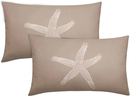 Vista 16 de Sweetshow Juego de 2 fundas de almohada cuadradas de lino con estrellas de mar negras de 16 x 16 pulgadas, decoración náutica costera de playa