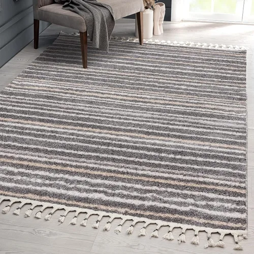 Vista 3 de LUXE WEAVERS Shaggy Collection 520 - Alfombra gris de 8 x 10 pulgadas, diseño de líneas Shagg
