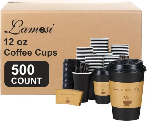 Vista 11 de Lamosi Paquete de 100 tazas de café de 10 onzas, vasos de papel desechables