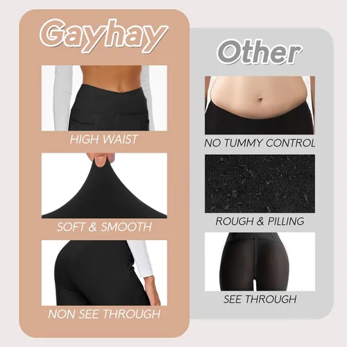 Vista 3 de GAYHAY Leggings acampanados para mujer, con bolsillos, pantalones de yoga cruzados, cintura alta, control de abdomen, corte de bota, leggings