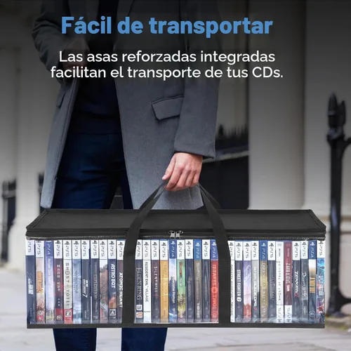 Vista 5 de Bolsas de almacenamiento de DVD CCidea (Set de 2) Funda de PVC transparente con asas para cajas de DVDs/CDs/VHS/Blu Ray/Películas/Videojuegos - Cada
