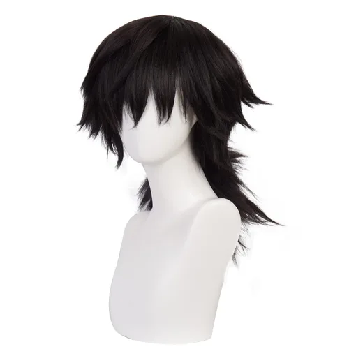 Vista 3 de MoeLoli Tomioka Giyuu - Peluca de cosplay para Demon Slayer, color negro, largo, disfraz largo, pelucas de Halloween para mujer (Tomioka Giyuu)