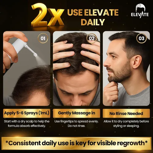 Vista 9 de Elevate Tratamiento de crecimiento del cabello 5% Minoxidil Spray para hombres – Fórmula clínicamente probada de rápida absorción para pérdida