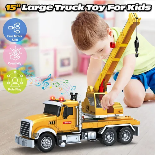 Vista 5 de Bstoyder Juguetes para niños de 3, 4, 5, 6, 7 y 8 años, camión grúa juguete con luces, sonidos, vehículo juguete de fricción para niños pequeños