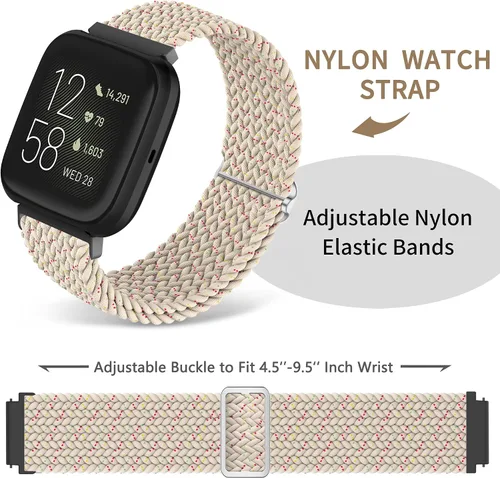Vista 3 de Sunnyson Paquete de 2 pulseras trenzadas de nailon elástico compatibles con Versa 2/Versa/Versa Lite/Versa SE, correas de repuesto ajustables