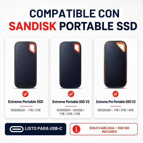 Vista 3 de Funda rígida compatible con SSD portátil SanDisk Extreme - Carcasa externa