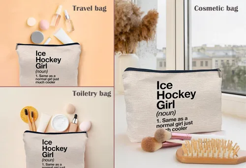Vista 5 de Frases inspiradoras, definición de hockey sobre hielo, deportes, hockey sobre hielo, bolsa de maquillaje para niña, estuche con cremallera