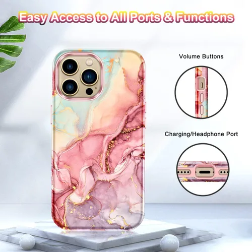 Vista 8 de Btscase Compatible con Funda para iPhone 13 Pro Max de 6.7 Pulgadas 2021, Patrón de Mármol 3 en 1 Resistente de Servicio Pesado a Prueba de Golpes