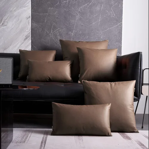 Vista 2 de Jeanerlor Juego de 2 fundas de almohada decorativas de piel sintética con textura de 24 x 24 pulgadas para sofá, duradera, elegante, cómoda